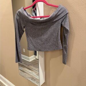 Stylish Off-Shoulder Ribbed Sweater in Gray